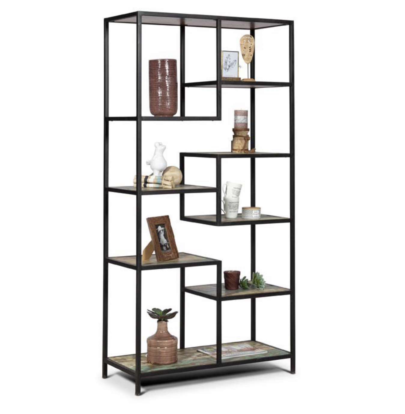 Reclaimed wood bookshelf - natural recycle wood - NIPL10028