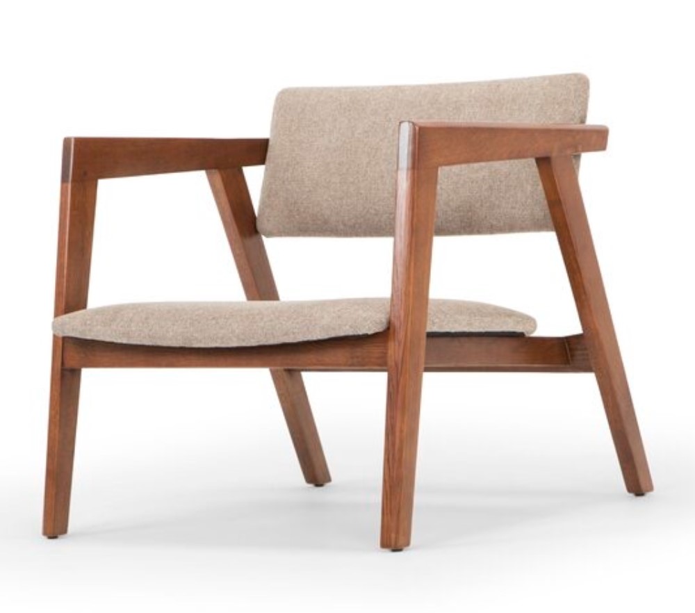 Wooden chair with cotton upholstery - Natural wood finish - NIPL10908