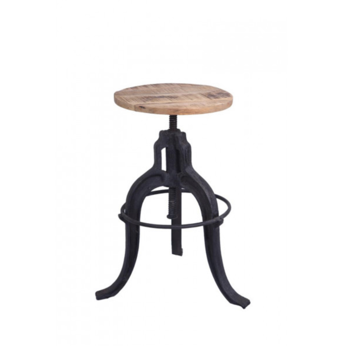 Brown metal industrial stool - Natural wood finish - NIPL10926