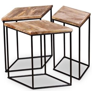 Set of 3 Stools - Brown and Black - ST-8082