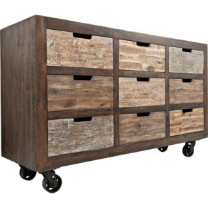 9 Drawer storage cabinet Rustic wood - Size 150X45X90 cms - NIPL10095