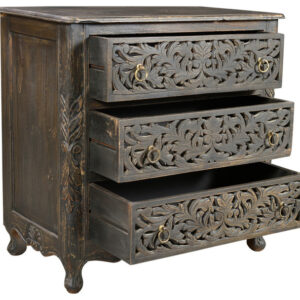 Carved 3 drawer black dresser Charocal Black - Size 75X40X75 cms - NIPL20109