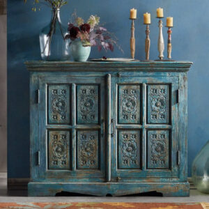 Antique distressed sideboard Teal Blue - Size 130X42X102 cms - NIPL20318