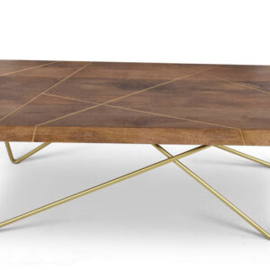 Coffee table with brass legs and inlay Cheery Brown - Size 122X65X45 cms - NIPL20366